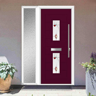Image: Seville 2 Urban Style Composite Front Door Set with Single Side Screen - Kupang Red Glass - Shown in Purple Violet