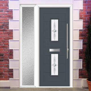 Image: Seville 2 Urban Style Composite Front Door Set with Single Side Screen - Pusan Glass - Shown in Slate Grey