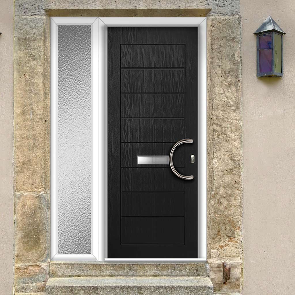 Solid Urban Style Composite Front Door Set with Single Side Screen - Shown in Black