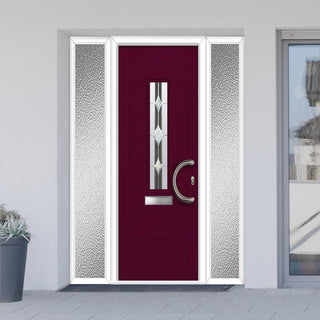 Image: Tortola 1 Urban Style Composite Front Door Set with Double Side Screen - Jet Glass - Shown in Purple Violet