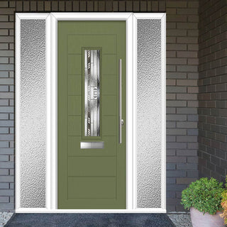 Image: Tortola 1 Urban Style Composite Front Door Set with Double Side Screen - Matrix Glass - Shown in Reed Green