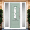 Tortola 1 Urban Style Composite Front Door Set with Double Side Screen - Murano Green Glass - Shown in Chartwell Green