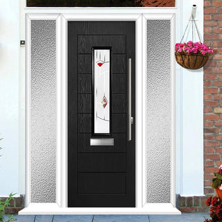Image: Tortola 1 Urban Style Composite Front Door Set with Double Side Screen - Murano Red Glass - Shown in Black