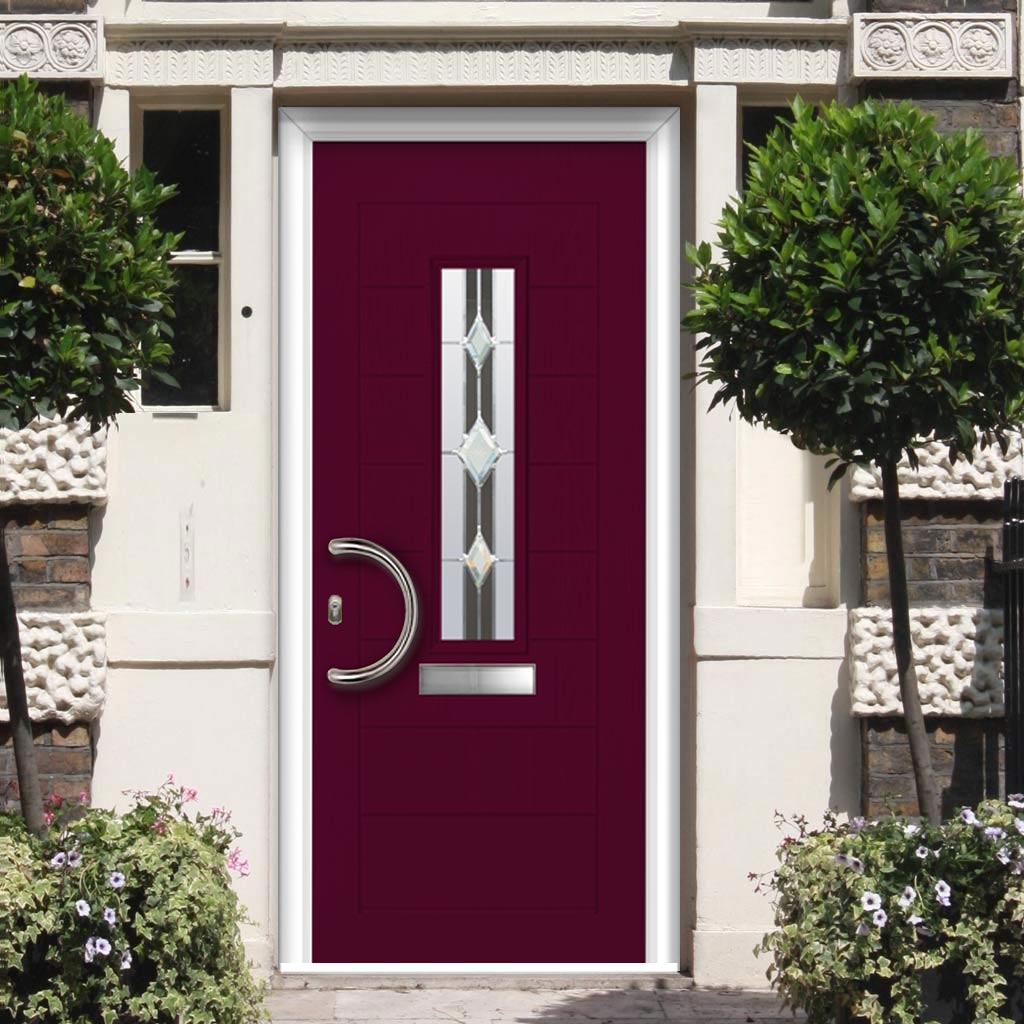 Tortola 1 Urban Style Composite Front Door Set with Jet Glass - Shown in Purple Violet