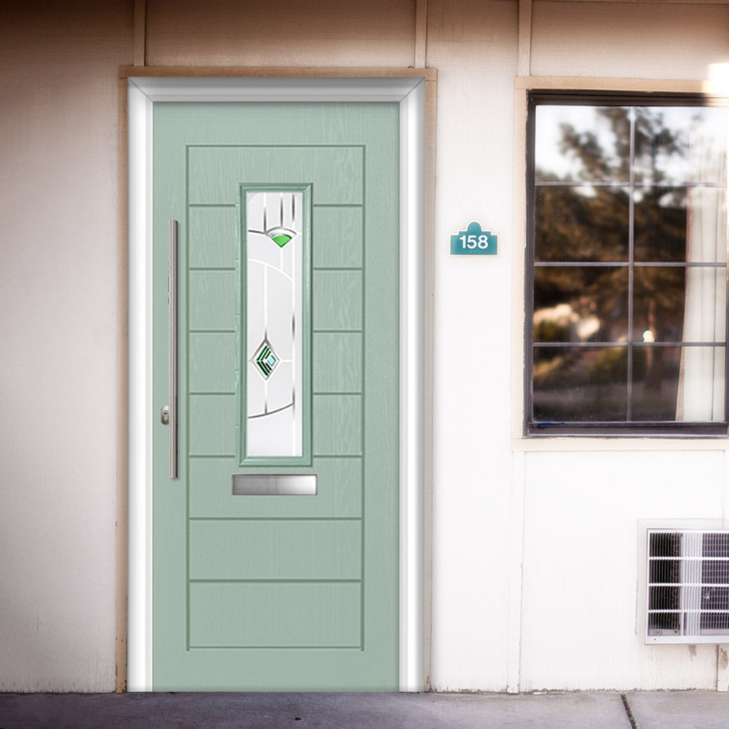 Tortola 1 Urban Style Composite Front Door Set with Murano Green Glass - Shown in Chartwell Green