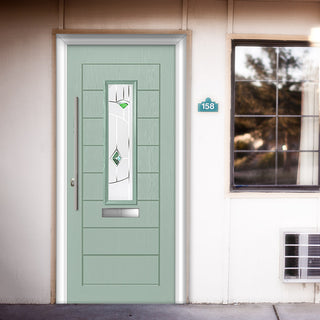 Image: Tortola 1 Urban Style Composite Front Door Set with Murano Green Glass - Shown in Chartwell Green