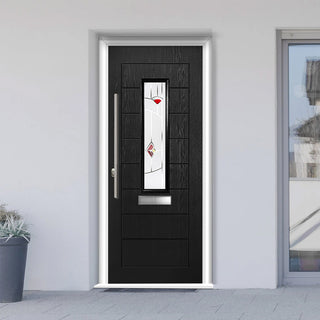 Image: Tortola 1 Urban Style Composite Front Door Set with Murano Red Glass - Shown in Black