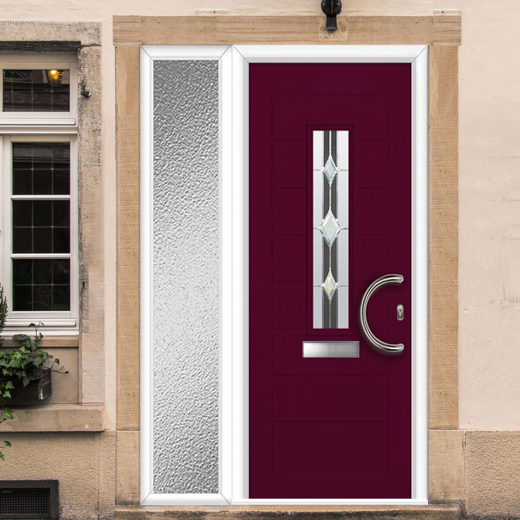 Tortola 1 Urban Style Composite Front Door Set with Single Side Screen - Jet Glass - Shown in Purple Violet
