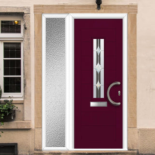 Image: Tortola 1 Urban Style Composite Front Door Set with Single Side Screen - Jet Glass - Shown in Purple Violet