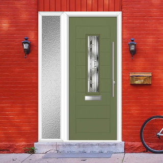 Image: Tortola 1 Urban Style Composite Front Door Set with Single Side Screen - Matrix Glass - Shown in Reed Green