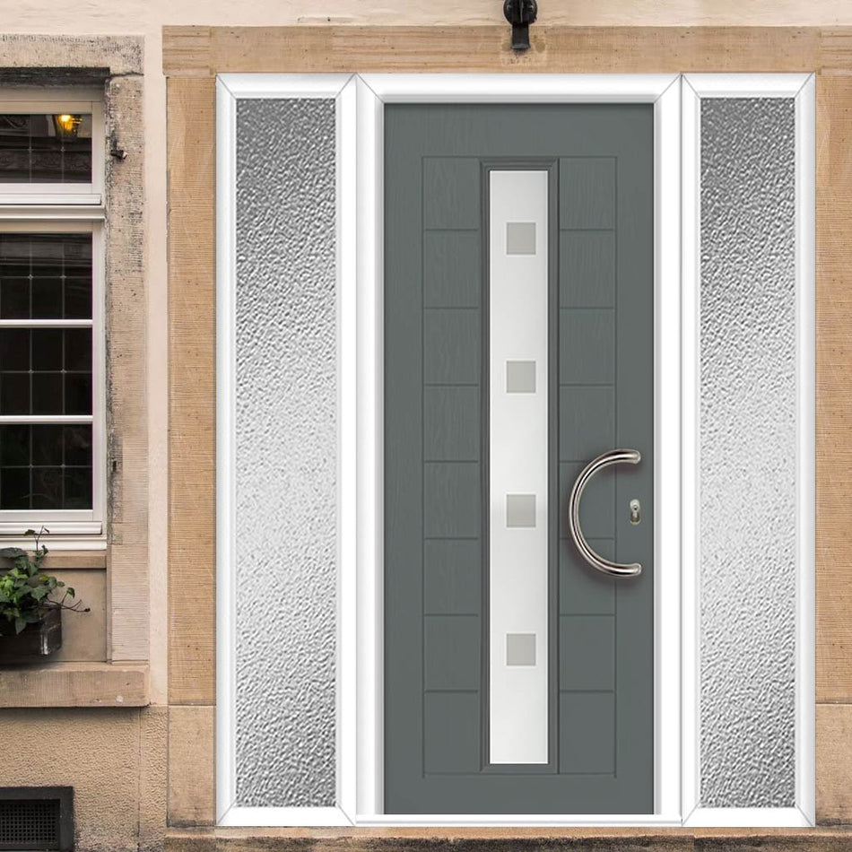 Uracco 1 Urban Style Composite Front Door Set with Double Side Screen - Sandblast Ellie Glass - Shown in Mouse Grey