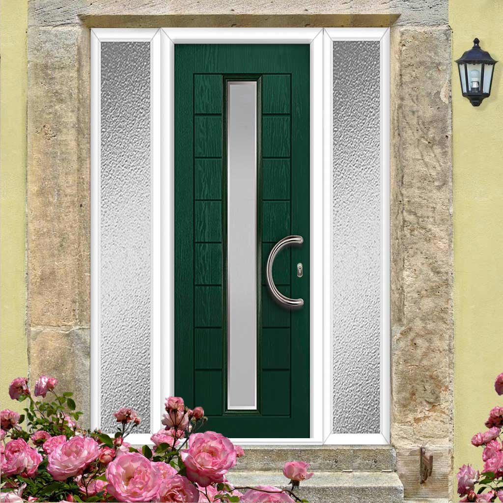 Uracco 1 Urban Style Composite Front Door Set with Double Side Screen - Ice Edge Glass - Shown in Green