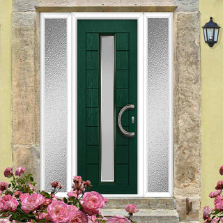 Image: Uracco 1 Urban Style Composite Front Door Set with Double Side Screen - Ice Edge Glass - Shown in Green