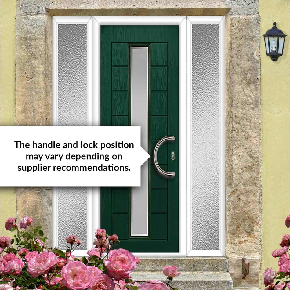 Uracco 1 Urban Style Composite Front Door Set with Double Side Screen - Ice Edge Glass - Shown in Green