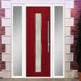 Image: Uracco 1 Urban Style Composite Front Door Set with Double Side Screen - Linear Glass - Shown in Red