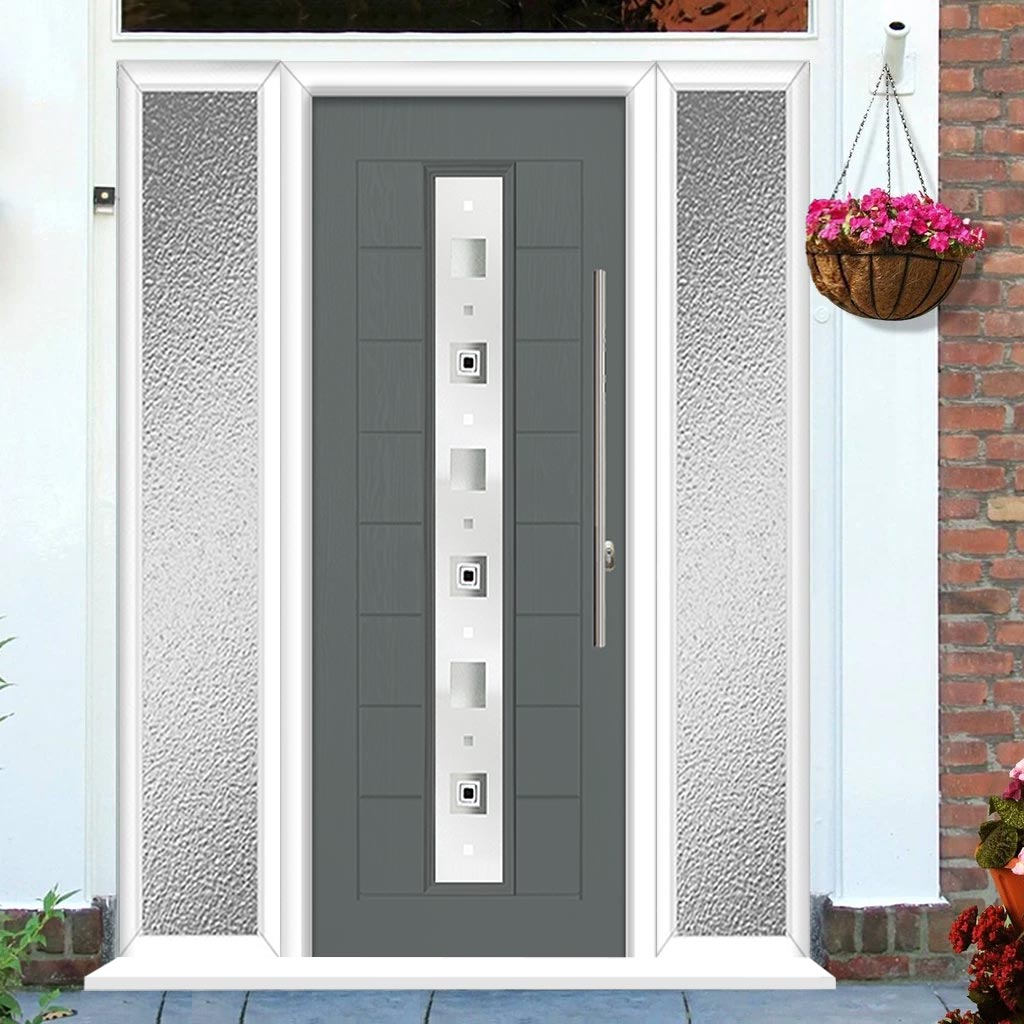 Uracco 1 Urban Style Composite Front Door Set with Double Side Screen - Central Tahoe Black Glass - Shown in Mouse Grey