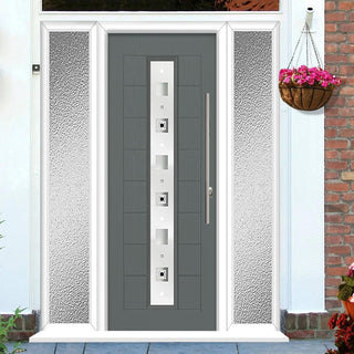 Image: Uracco 1 Urban Style Composite Front Door Set with Double Side Screen - Central Tahoe Black Glass - Shown in Mouse Grey
