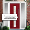 Uracco 1 Urban Style Composite Front Door Set with Double Side Screen - Central Tahoe Blue Glass - Shown in Red