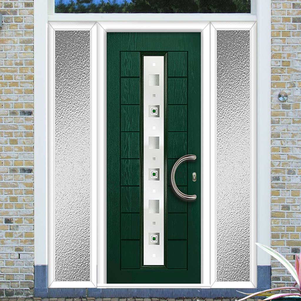 Uracco 1 Urban Style Composite Front Door Set with Double Side Screen - Central Tahoe Green Glass - Shown in Green