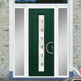 Image: Uracco 1 Urban Style Composite Front Door Set with Double Side Screen - Central Tahoe Green Glass - Shown in Green