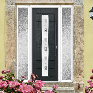 Image: Uracco 1 Urban Style Composite Front Door Set with Double Side Screen - Central Tahoe Red Glass - Shown in Anthracite Grey