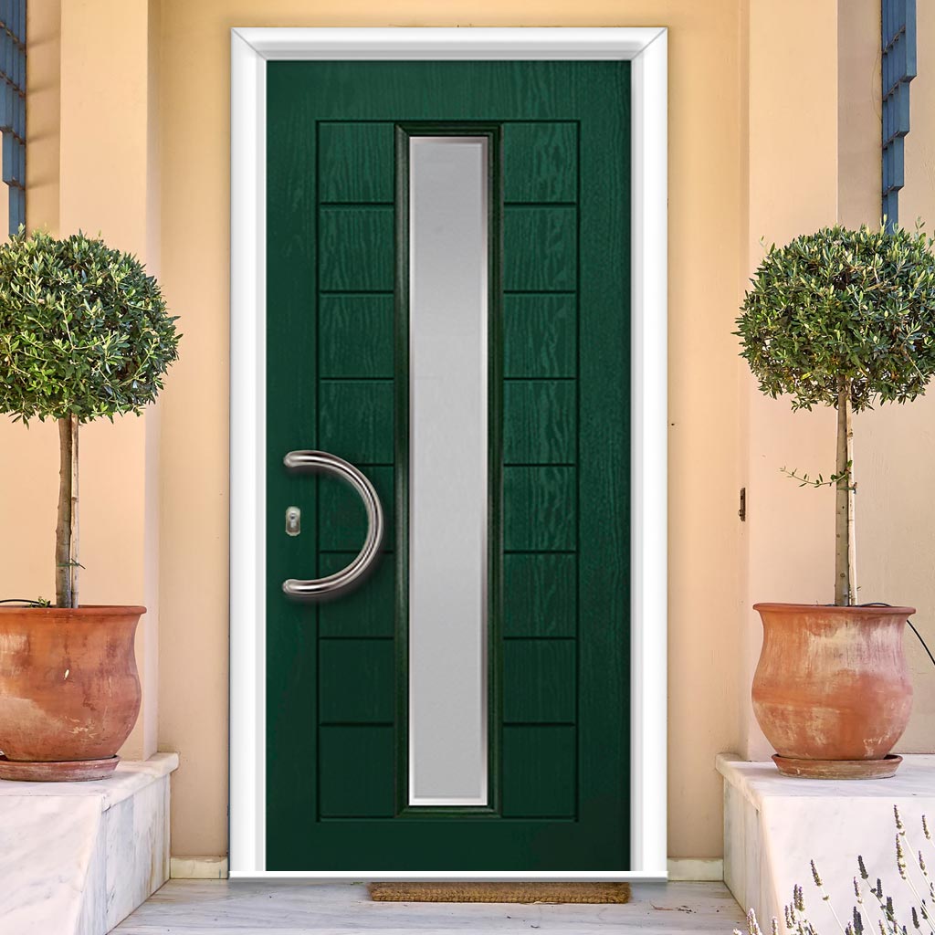 Uracco 1 Urban Style Composite Front Door Set with Ice Edge Glass - Shown in Green