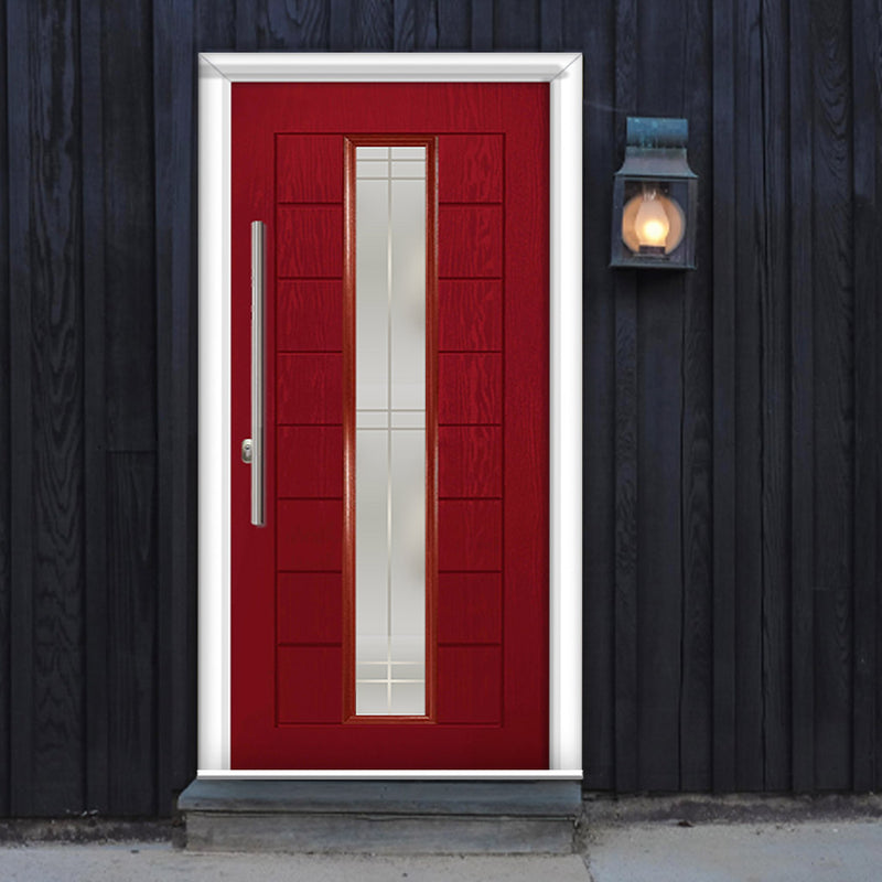Uracco 1 Urban Style Composite Front Door Set with Linear Glass - Shown in Red