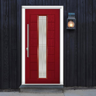 Image: Uracco 1 Urban Style Composite Front Door Set with Linear Glass - Shown in Red