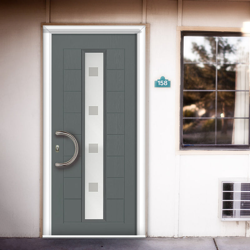 Uracco 1 Urban Style Composite Front Door Set with Sandblast Ellie Glass - Shown in Mouse Grey