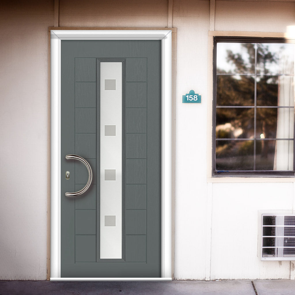 Uracco 1 Urban Style Composite Front Door Set with Sandblast Ellie Glass - Shown in Mouse Grey