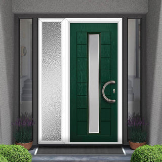 Image: Uracco 1 Urban Style Composite Front Door Set with Single Side Screen - Ice Edge Glass - Shown in Green