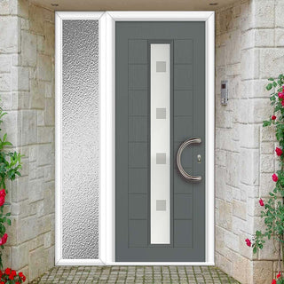 Image: Uracco 1 Urban Style Composite Front Door Set with Single Side Screen - Sandblast Ellie Glass - Shown in Mouse Grey