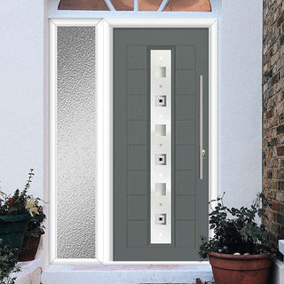 Image: Uracco 1 Urban Style Composite Front Door Set with Single Side Screen - Central Tahoe Black Glass - Shown in Mouse Grey