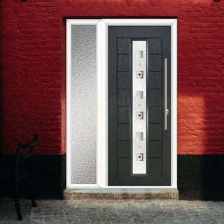 Image: Uracco 1 Urban Style Composite Front Door Set with Single Side Screen - Central Tahoe Red Glass - Shown in Anthracite Grey