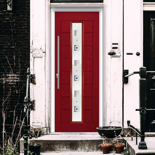 Image: Uracco 1 Urban Style Composite Front Door Set with Central Tahoe Blue Glass - Shown in Red