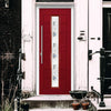 Uracco 1 Urban Style Composite Front Door Set with Central Tahoe Blue Glass - Shown in Red