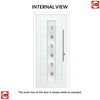 Uracco 1 Urban Style Composite Front Door Set with Central Tahoe Blue Glass - Shown in Red