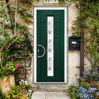 Image: Uracco 1 Urban Style Composite Front Door Set with Central Tahoe Green Glass - Shown in Green