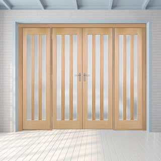 Image: ThruEasi Room Divider - Utah 3 Pane Oak Frosted Glass Unfinished Double Doors with Double Sides