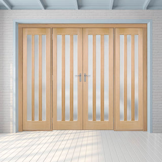 Image: ThruEasi Room Divider - Utah 3 Pane Oak Frosted Glass Unfinished Double Doors with Double Sides