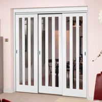 Three Sliding Doors and Frame Kit - Utah 3 Pane Door - Clear Glass - White Primed