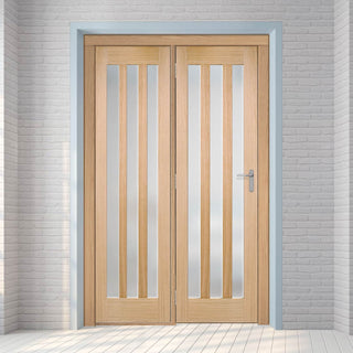 Image: ThruEasi Room Divider - Utah 3 Pane Oak Frosted Glass Unfinished Door with Single Side