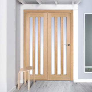 Image: ThruEasi Room Divider - Utah 3 Pane Oak Frosted Glass Prefinished Door with Single Side