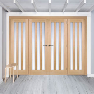 Image: ThruEasi Room Divider - Utah 3 Pane Oak Frosted Glass Prefinished Double Doors with Double Sides
