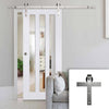 Single Sliding Door & Stainless Steel Barn Track - Utah 3 Pane Door - Clear Glass - White Primed