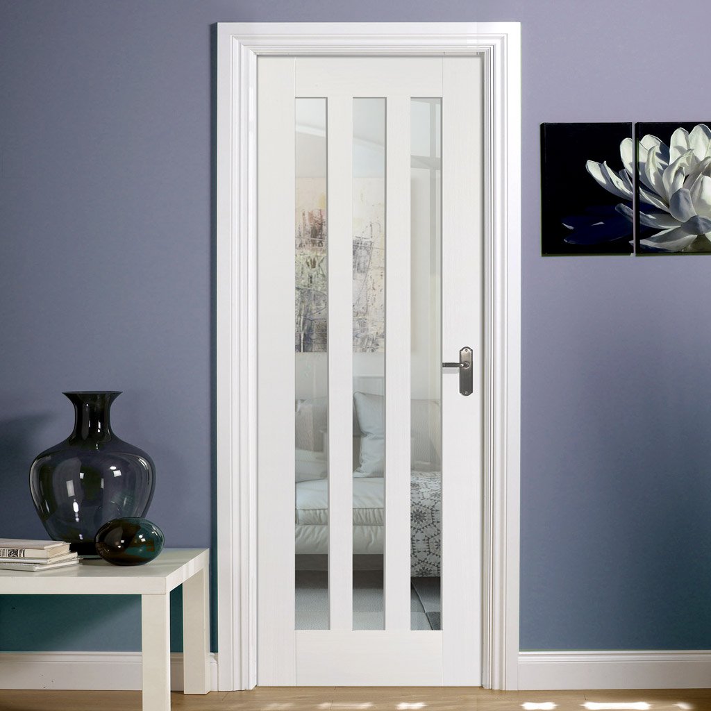 Utah 3 Panel Door - Clear Glass - White Primed