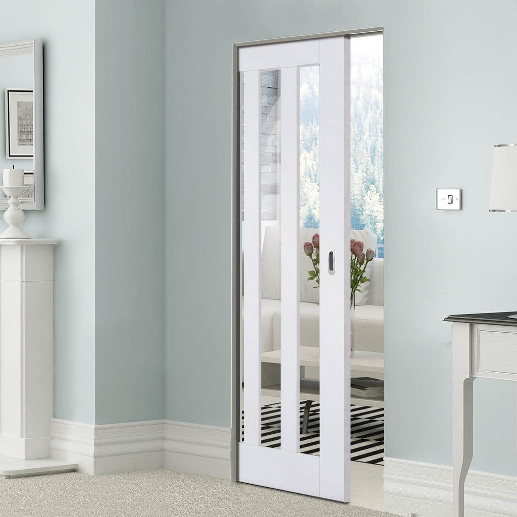 Utah Panel Absolute Evokit Single Pocket Doors - White Primed - Clear Glass