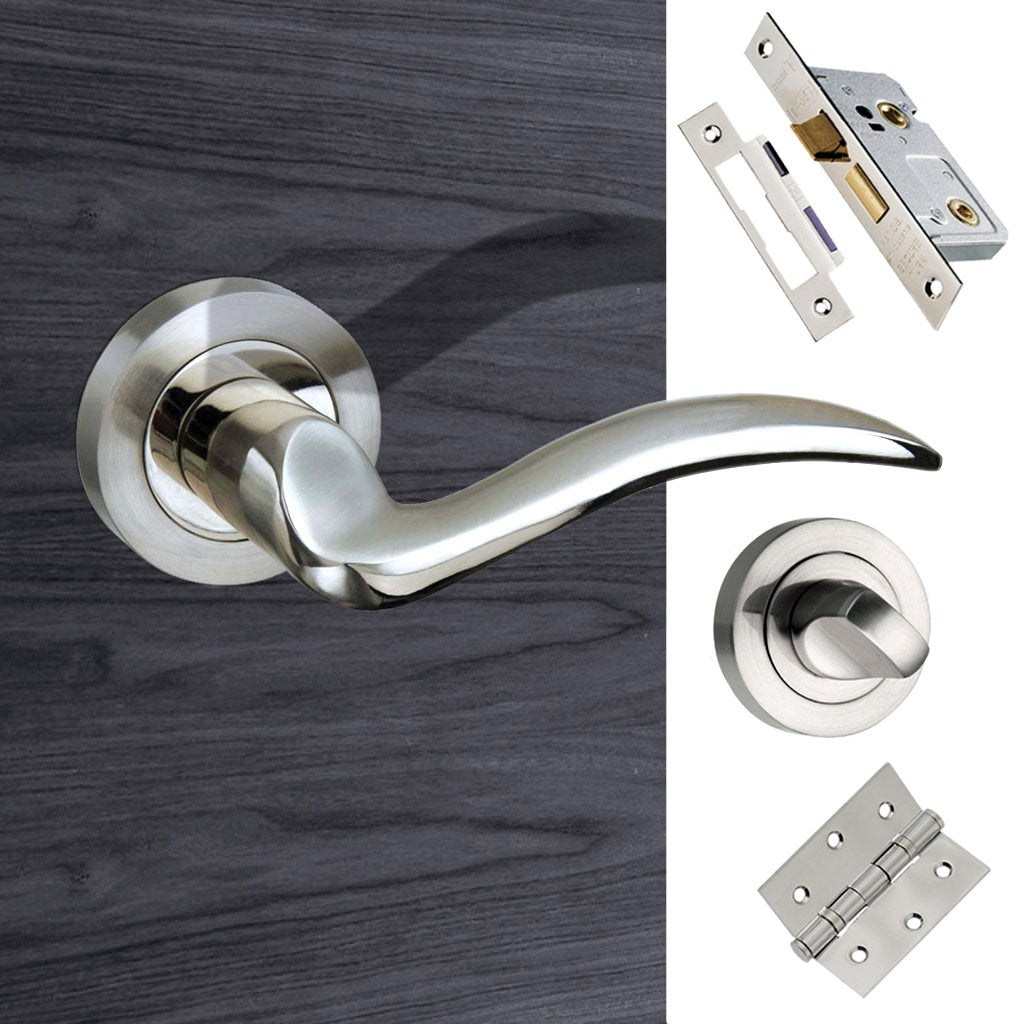 Valencia Mediterranean Bathroom Lever On Rose - Satin Nickel Handle Pack