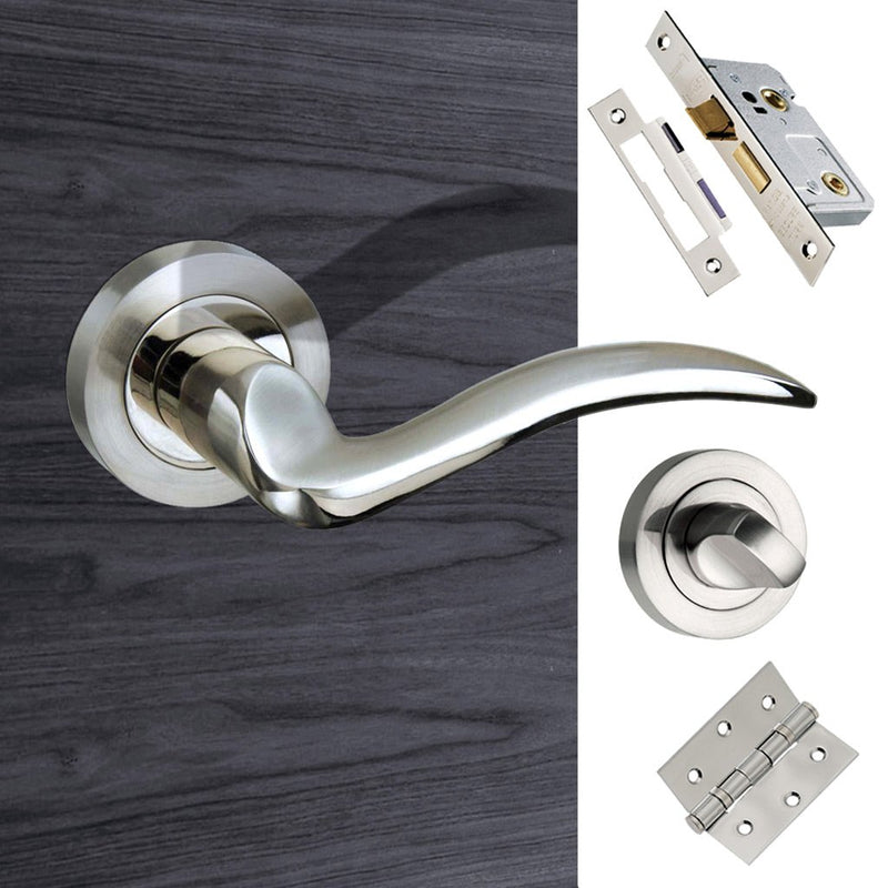 Valencia Mediterranean Bathroom Lever On Rose - Satin Nickel Handle Pack