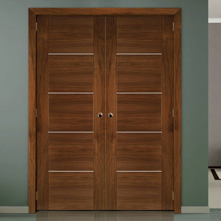Image: Valencia Walnut Panel Fire Door Pair - 1/2 Hour Fire Rated - Prefinished